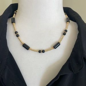 HAND CRAFTED BEADED BOHO CHOKER NECKLACE Black Gold Classic Jewelry Dainty Boho